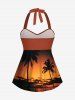 Coconut Tree Ombre Dusk Print Hawaii Twist Halter Boyleg Tankini Swimsuit -  