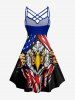 Eagle Ripped Patriotic American Flag Print Ruched Crisscross Strappy A Line Dress -  