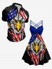 Eagle Ripped Patriotic American Flag Print Ruched Crisscross Strappy A Line Dress -  