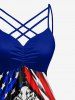 Eagle Ripped Patriotic American Flag Print Ruched Crisscross Strappy A Line Dress -  