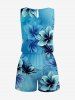 Flower Ombre Print Hawaii Drawstring Pocket Romper -  