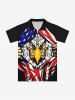 Plus Size Eagle Ripped Patriotic American Flag Print Zipper Polo Shirt For Men -  