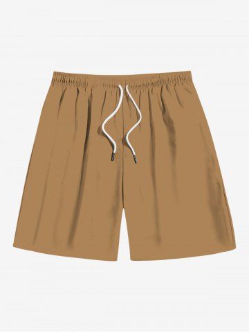 Plus Size Solid Drawstring Beach Hawaii Shorts For Men - COFFEE - L
