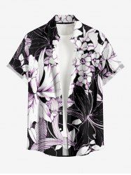 Chemise hawaïenne grande taille à imprimé floral et feuilles, boutons et poche pour homme - Noir 2XL