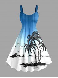 Plus Size Coconut Tree Mountain Ombre Print Hawaii Tank Dress -  