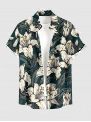 Hibiscus Flowers Leaf Print Buttons Pocket Hawaii Shirt For Men -  