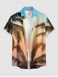 Chemise hawaïenne grande taille pour homme, imprimé ombré cocotier, boutons et poche. - Bleu clair S