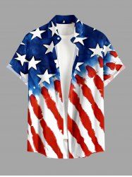 Patriotic American Flag Print Button Pocket Shirt For Men -  