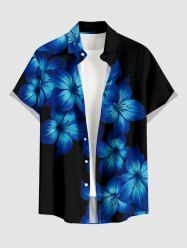 Ombre Flower Print Hawaii Button Pocket Shirt For Men -  