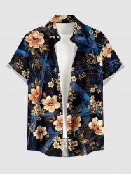 Flowers Leaf Print Buttons Pocket Hawaii Shirt For Men -  
