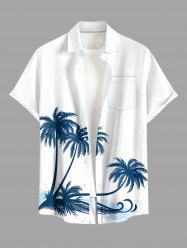 Coconut Tree Sea Waves Print Buttons Pocket Hawaii Shirt For Men -  