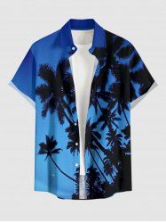 Coconut Tree Ombre Galaxy Print Hawaii Button Pocket Shirt For Men -  