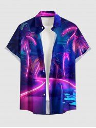Neon Road Coconut Tree Print Hawaii Button Pocket Shirt For Men - Concorde 2XL