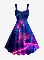 Neon Road Coconut Tree Print Hawaii A Line Dress -  
