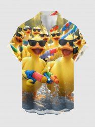 Funny Duck Print Hawaii Button Pocket Shirt For Men -  