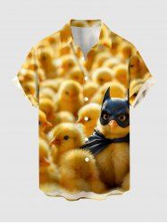 Cute Chick Print Hawaii Button Pocket Shirt For Men - Jaune 6XL