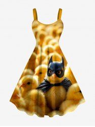 Cute Chick Print Hawaii A Line Dress - Jaune XS