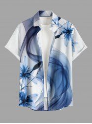 Flower Ombre Curve Ribbon Print Hawaii Button Pocket Shirt For Men - Blanc XL