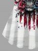 Skulls Flower Patriotic American Flag Print T-shirt and Flare Pants Matching Set - Bleu profond 