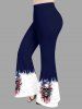 Skulls Flower Patriotic American Flag Print T-shirt and Flare Pants Matching Set - Bleu profond 
