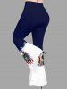 Skulls Flower Patriotic American Flag Print T-shirt and Flare Pants Matching Set - Bleu profond 