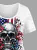 Skulls Flower Patriotic American Flag Print T-shirt and Flare Pants Matching Set - Bleu profond 