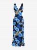 Tropical Leaf Hibiscus Flower Print Hawaii Ruffles Split Dress -  
