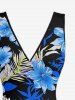 Tropical Leaf Hibiscus Flower Print Hawaii Ruffles Split Dress -  