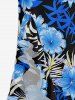 Tropical Leaf Hibiscus Flower Print Hawaii Ruffles Split Dress -  