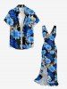 Tropical Leaf Hibiscus Flower Print Hawaii Ruffles Split Dress -  