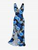 Tropical Leaf Hibiscus Flower Print Hawaii Ruffles Split Dress -  