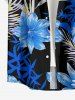 Tropical Leaf Hibiscus Flower Print Hawaii Button Pocket Shirt For Men - Bleu 2XL