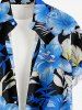 Tropical Leaf Hibiscus Flower Print Hawaii Button Pocket Shirt For Men - Bleu 2XL