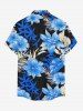 Tropical Leaf Hibiscus Flower Print Hawaii Button Pocket Shirt For Men - Bleu 2XL