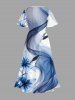 Flower Ombre Curve Ribbon Print Hawaii Split Pocket A Line Midi Dress -  