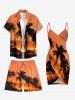 Coconut Tree Ombre Dusk Sunset Print Hawaii Drawstring Beach Shorts For Men -  