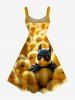 Cute Chick Print Hawaii A Line Dress - Jaune XS