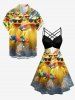 Funny Duck Print Hawaii Ruched Crisscross Strappy A Line Dress - Jaune 4X