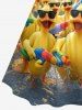 Funny Duck Print Hawaii Ruched Crisscross Strappy A Line Dress - Jaune 4X