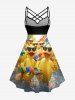 Funny Duck Print Hawaii Ruched Crisscross Strappy A Line Dress - Jaune 4X