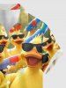 Funny Duck Print Hawaii Button Pocket Shirt For Men -  
