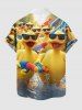 Funny Duck Print Hawaii Button Pocket Shirt For Men -  