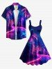 Neon Road Coconut Tree Print Hawaii A Line Dress -  
