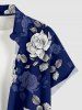 Plus Size Rose Flower Leaf Print Hawaii Button Pocket Shirt For Men - Cadetblue M