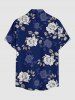 Plus Size Rose Flower Leaf Print Hawaii Button Pocket Shirt For Men - Cadetblue 5XL