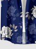 Plus Size Rose Flower Leaf Print Hawaii Button Pocket Shirt For Men -  