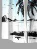 Coconut Tree Mountain Ombre Print Buttons Pocket Hawaii Shirt For Men -  