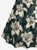 Hibiscus Flowers Leaf Print Ruched Lattice Crisscross Straps Hawaii Dress - Vert profond 4X