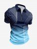 Plus Size Ombre Colorblock Geometric Line Print Zipper Polo Shirt For Men - Bleu profond 4XL