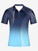 Plus Size Ombre Colorblock Geometric Line Print Zipper Polo Shirt For Men - Bleu profond 4XL